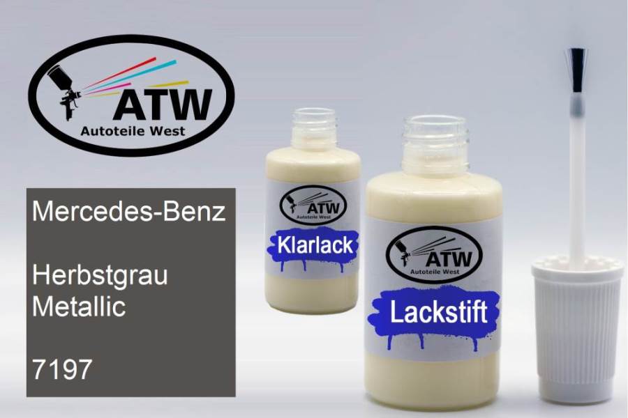 Mercedes-Benz, Herbstgrau Metallic, 7197: 20ml Lackstift + 20ml Klarlack - Set, von ATW Autoteile West.